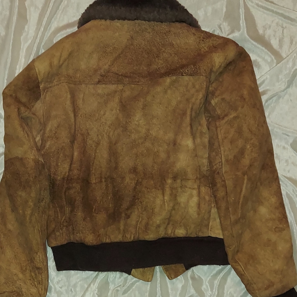 Brown Shearling Bomber Jacket - Picture 5 of 10